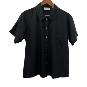 Lord & Taylor Womens 100% Linen Button Up Shirt Size 8P Black Minimalist Capsule
